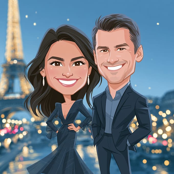 create professional caricatures for couples or wedding gift