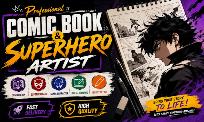 create custom comic book superhero art comic character and digital illustration