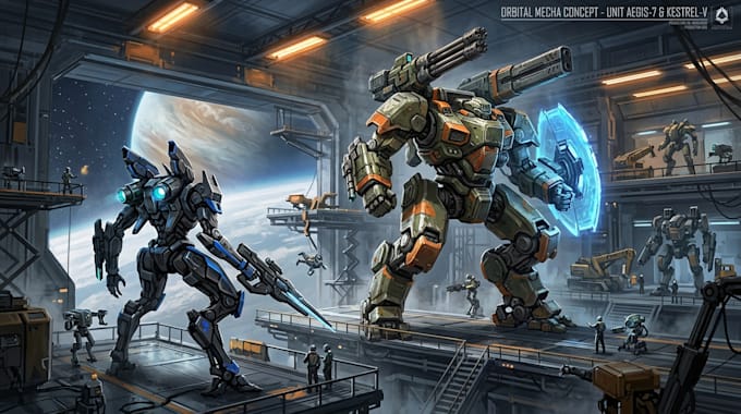 design sci fi mecha and robot concept art