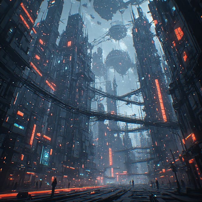 design a futuristic cyberpunk city or environment
