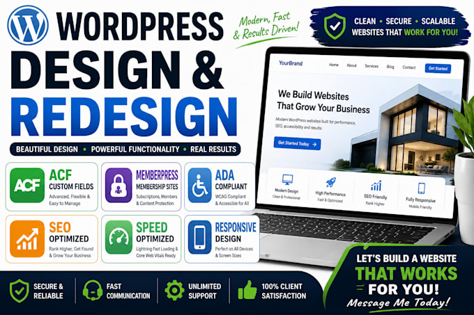 build wordpress woocommerce website design custom acf membership fda seo fix bug