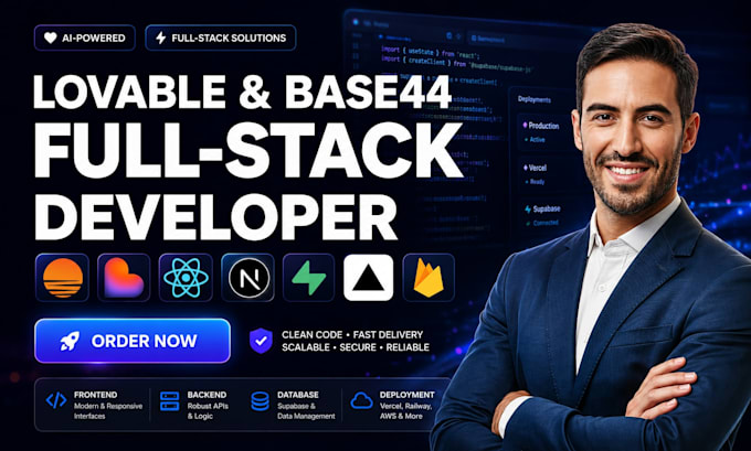 build lovable website base44 webapp as full stack web developer frontend backend