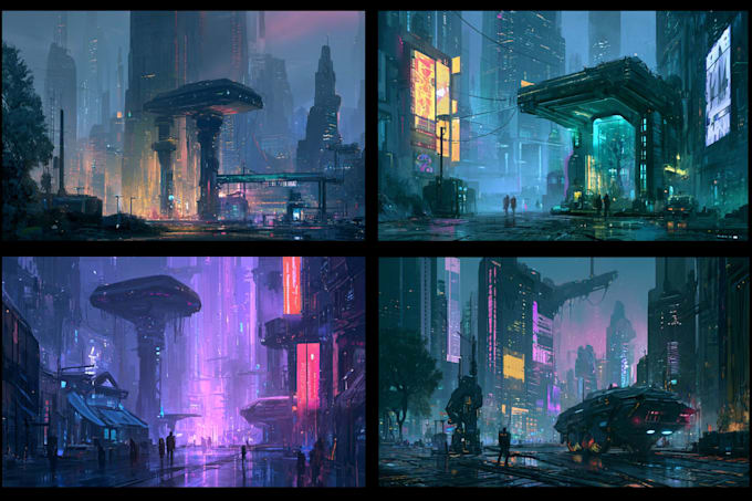 do cyberpunk futuristic city art