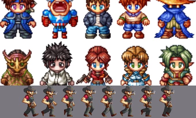 do 2d pixel art character animation sprite sheet game assets game art