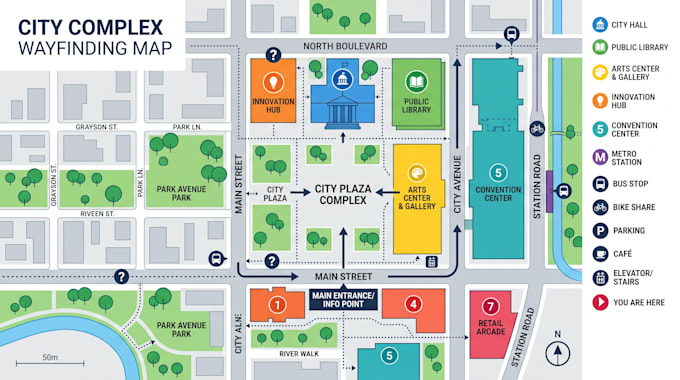 create indoor map design, building map, venue map wayfinding map illustration