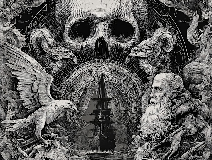 draw dark art illustration with engraving style