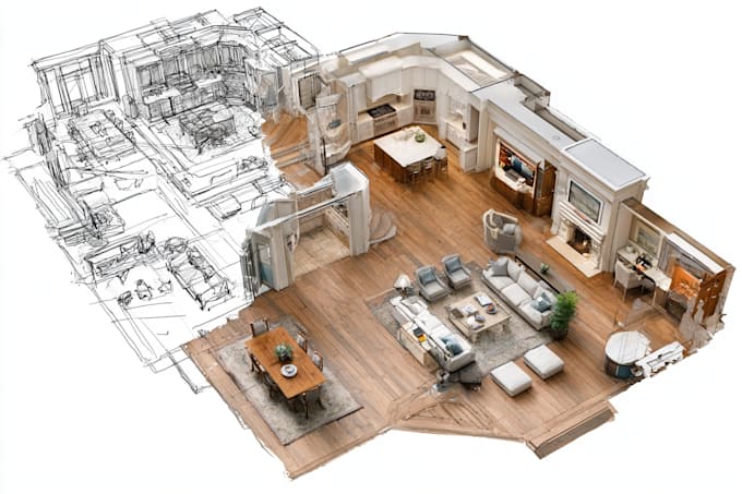 draw 2d floorplan through sketches, matterport tour
