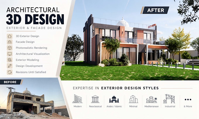 design your house facade and create a 3d exterior rendering