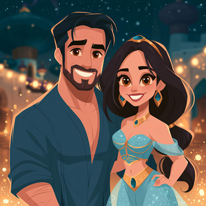 draw cartoon disney couple portrait