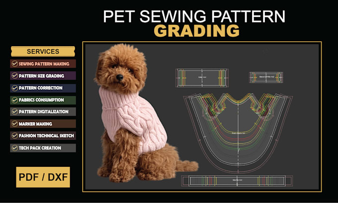 do professional dog clothing pattern grading and sizing charts