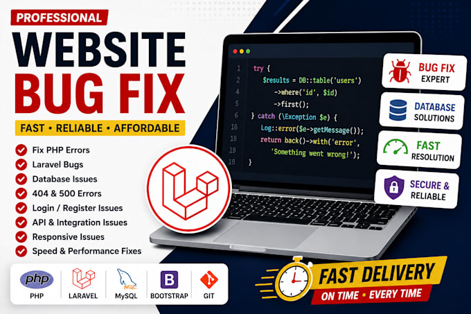 develop, customize, fix, or debug laravel website and web application