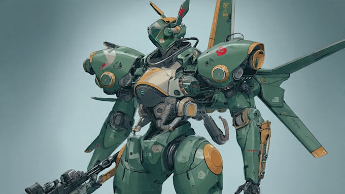 do custom digital 2d anime mecha art illustration