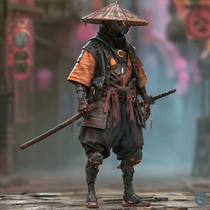 cyberpunk samurai street warrior art