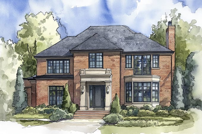 custom digital watercolor house