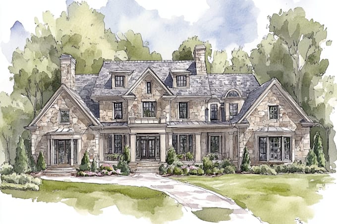 house in watercolor painting style