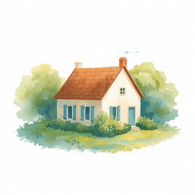 house in watercolor painting style