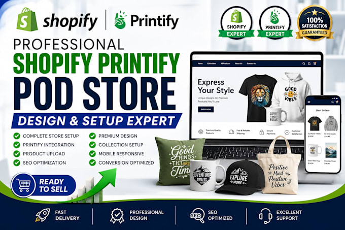 design printify shopify pod store product upload store setup optimization expert