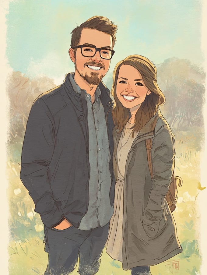 draw couple portrait for wedding illustration