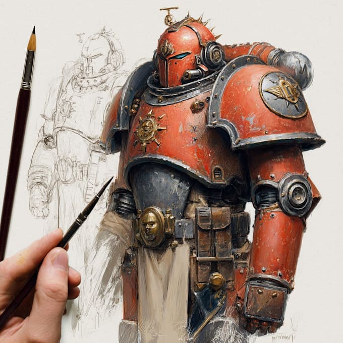 draw a custom warhammer 40k inspired grimdark character illustration