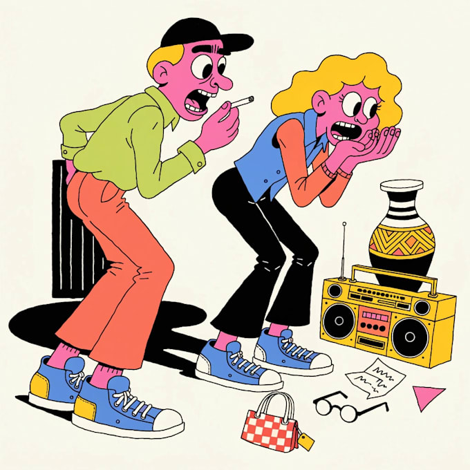 draw in comic style and retro colors