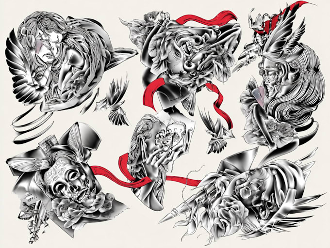 create illustrations in traditional tattoo or vintage design