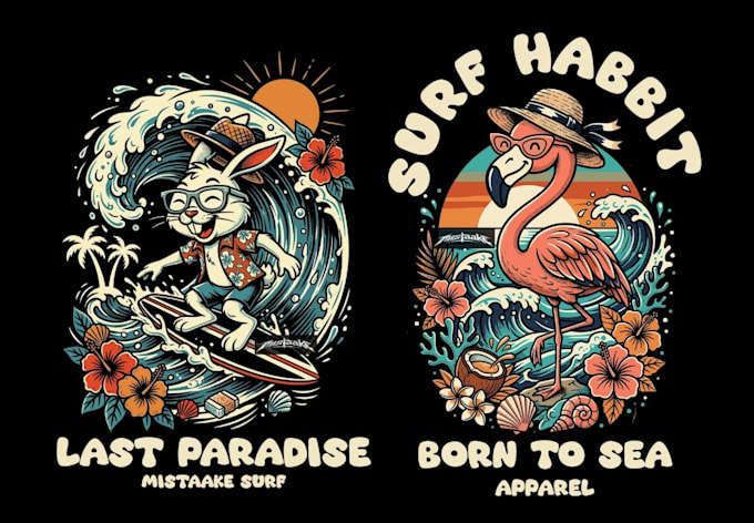 make a wild animal tattoo surf logo with wolf and rabbit artwork