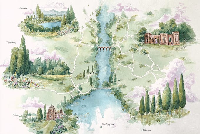 create a detailed watercolor map illustration