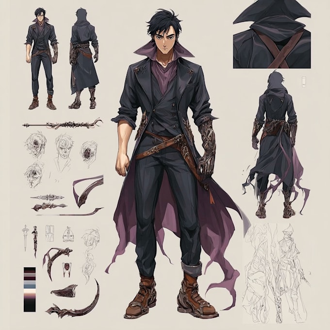 draw anime character reference sheet and character design