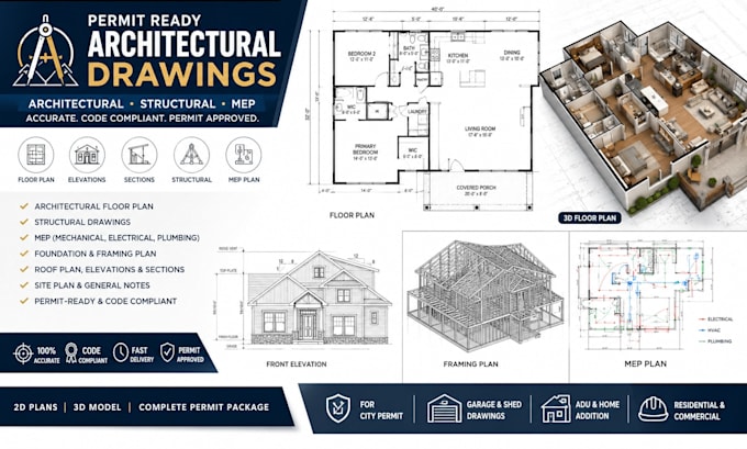 draw city permit drawings for house plan, pergola carport sunroom gazebo fence