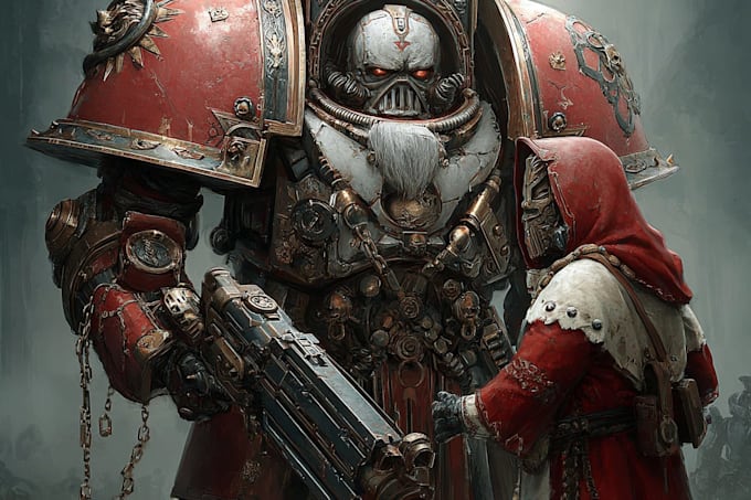 draw epic warhammer 40k custom character art in grimdark style