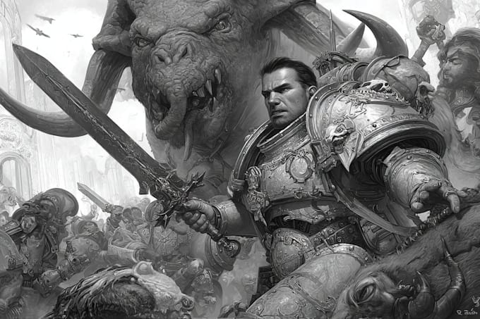 draw a cinematic warhammer 40k space marine portrait
