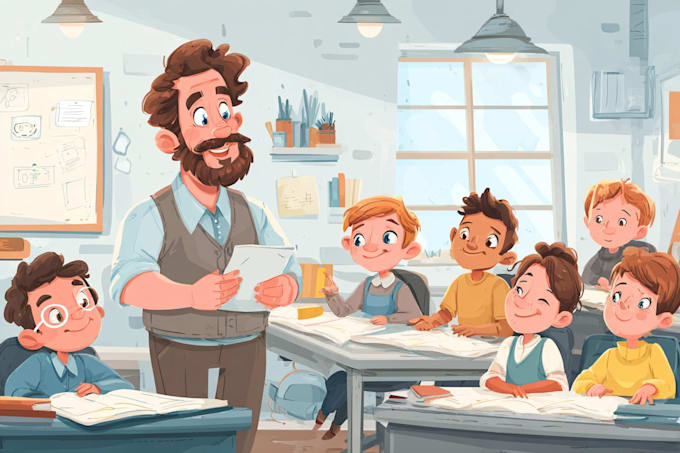 create school cartoon illustrations for kids