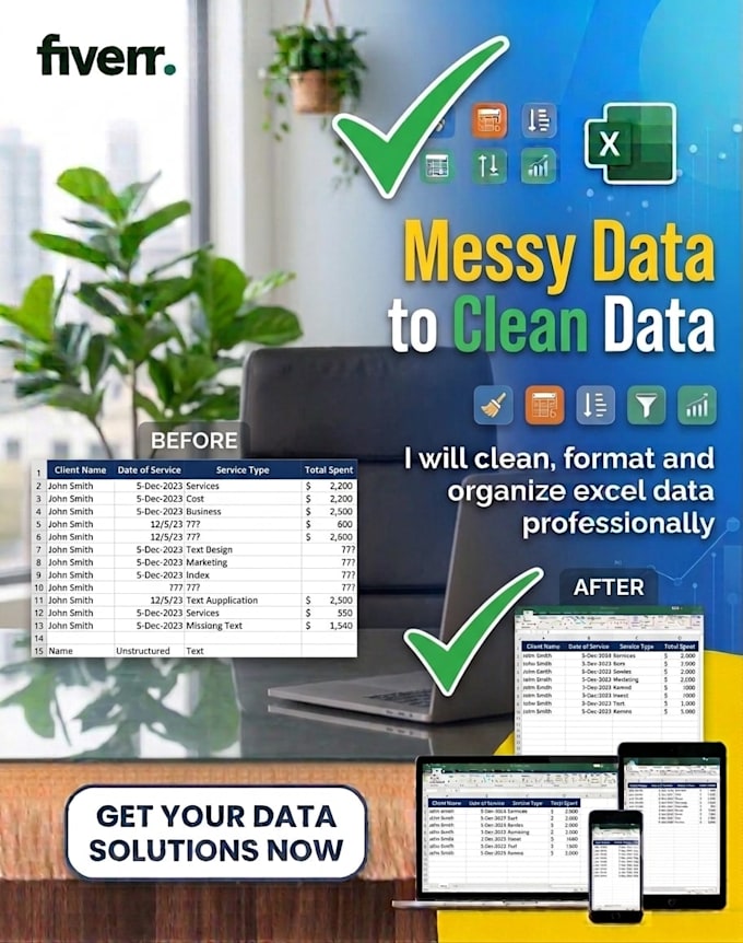 clean, format and organize excel data professionally