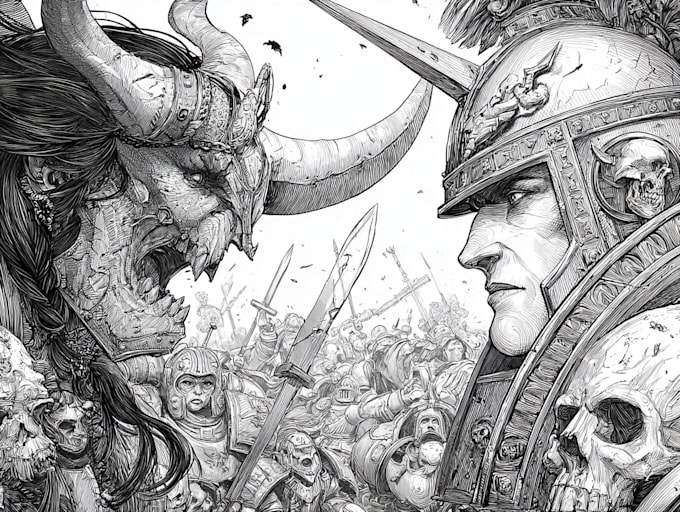 create grimdark warhammer 40k inspired character art and illustrations