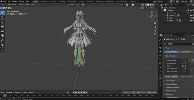 perform 3d rigging on creepy horror rig bones for mmd, with perfect weight paint
