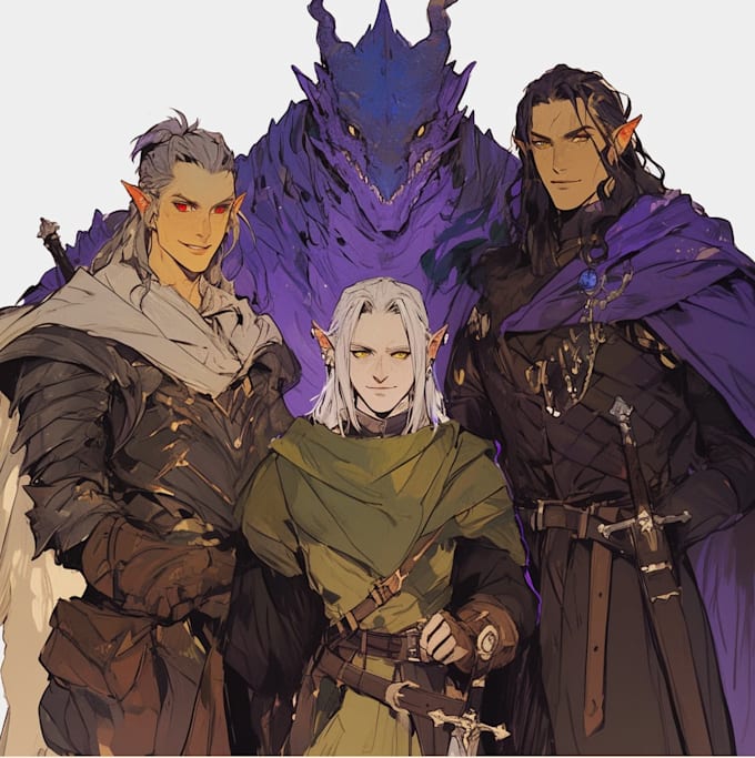 a dnd character art and dnd party, game fantasy