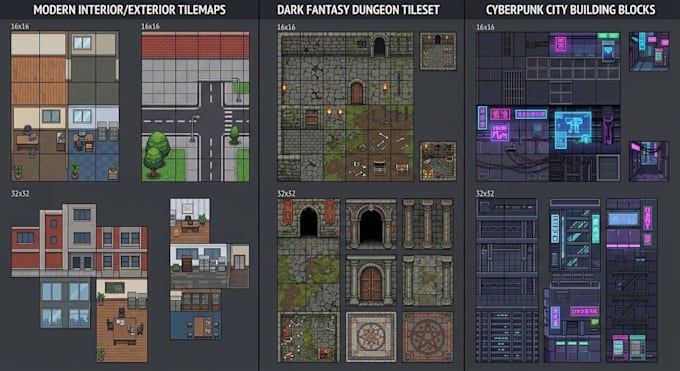 pixel retro game art, 16, 24, 62px steam capsule art, character art sprite sheet