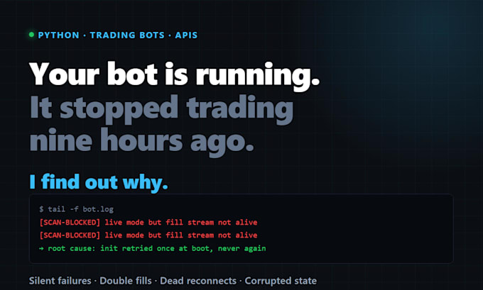 fix bugs in your python script trading bot or automation