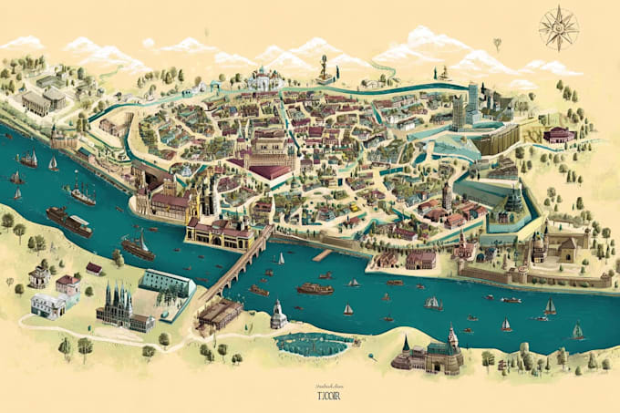 design a isometric 2d event map or illustrated maps