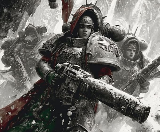draw a grimdark warhammer 40k style character portrait