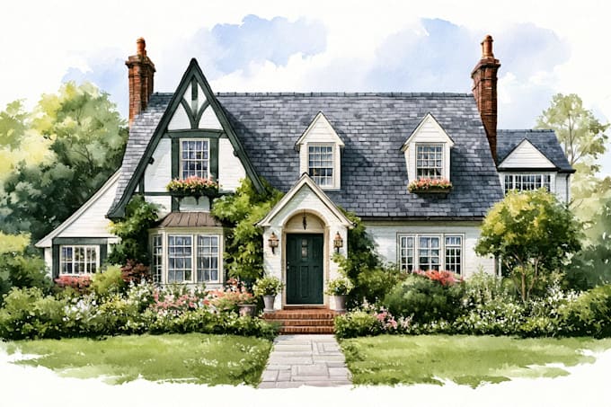 draw house illustration watercolor style
