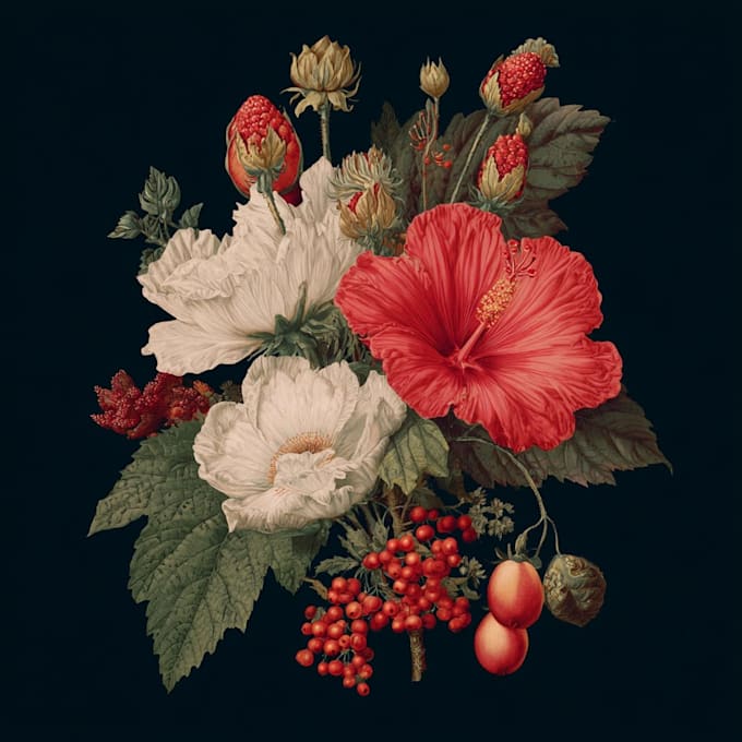 draw fineline botanical delicate flowers