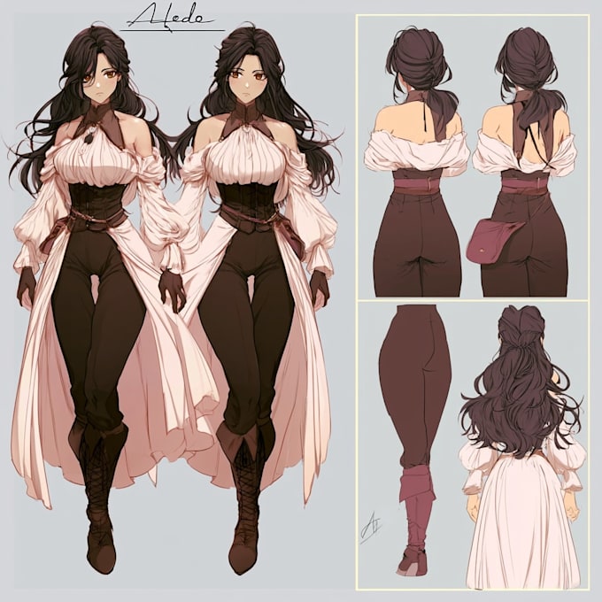 create anime design sheets for characters creative project