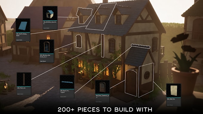 model modular medieval cyberpunk game environment level design for unreal unity