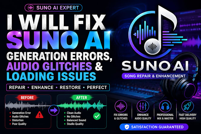 fix suno ai generation errors, audio glitches, loading issues and failed songs