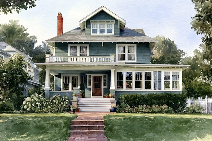 custom digital watercolor house