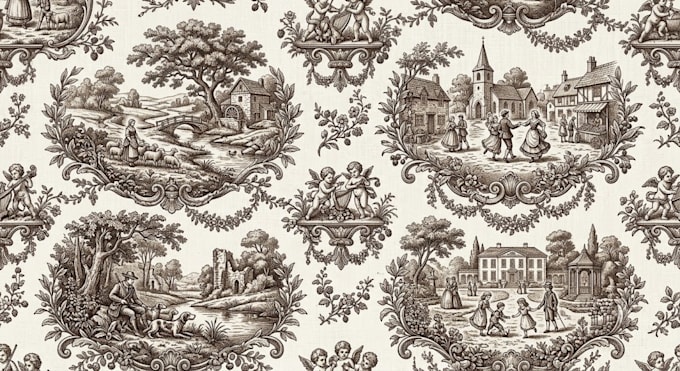 create seamless toile de jouy pattern design for fabric and wallpaper