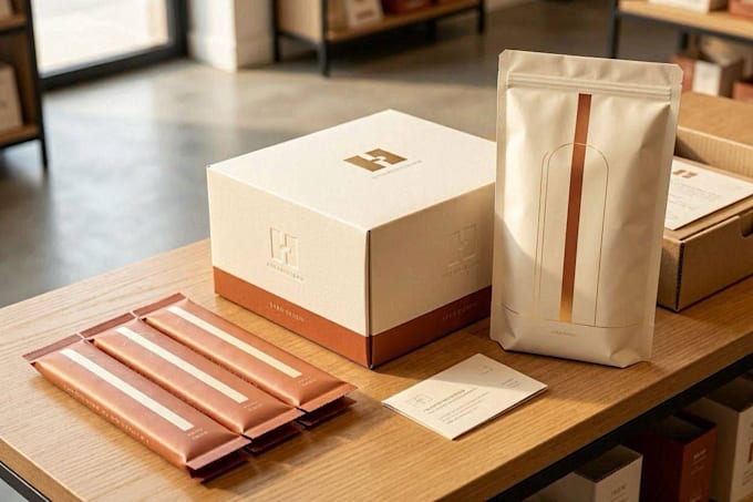 design creative box, pouch and label packaging design