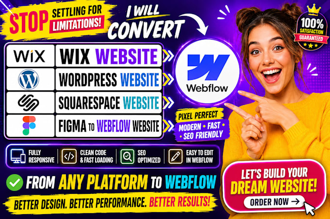 convert wix website wordpress website  squarespace figma to webflow website