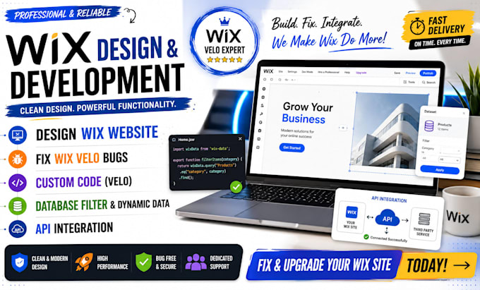 design wix website fix wix velo bugs custom code database filter API integration
